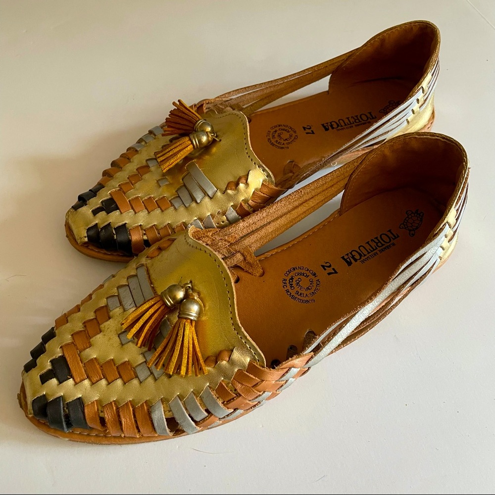 Metallic Huarache Flats with Tassles